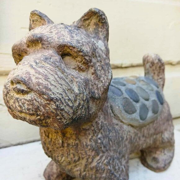 Vintage Scotty Terrier Solid Concrete Cement Stone w/Inlaid Stone Saddle - Picture 10 of 14